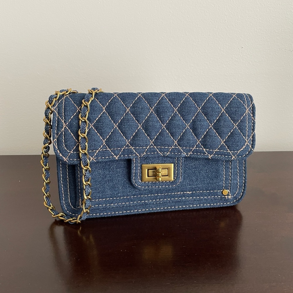 NWOT Quilted denim crossbody bag Madison West